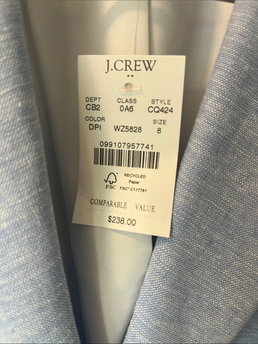 J. Crew Women's Light Blue Linen Blend Blazer
